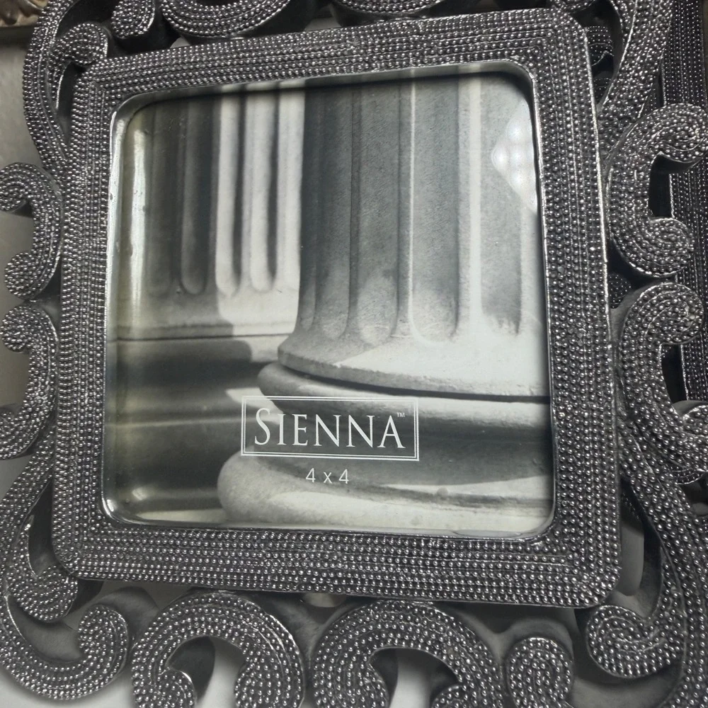Sienna Ornate Silver Beaded Scroll Picture Frames 4x4 & 3.5x5‎ Set